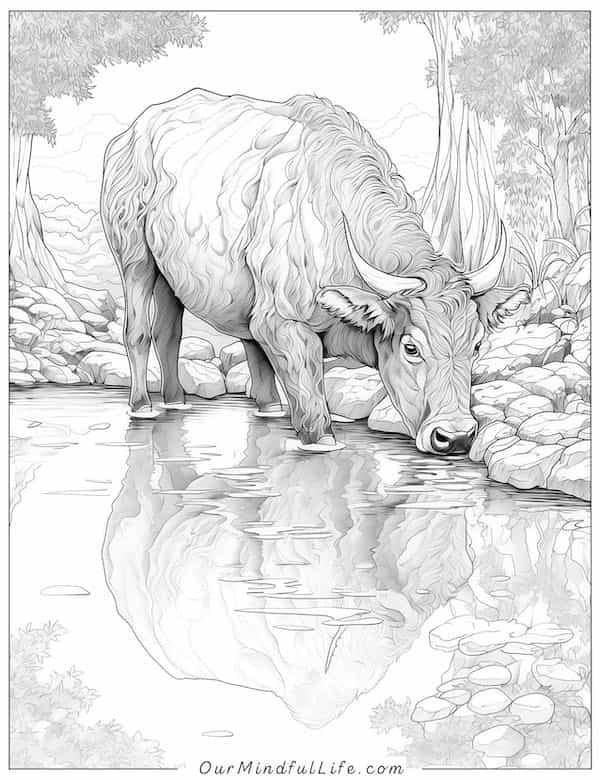 Wild cow in the woods coloring page