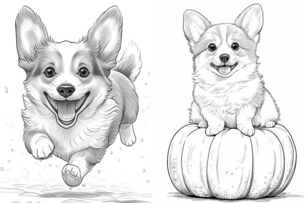Corgi coloring pages for kids and adults