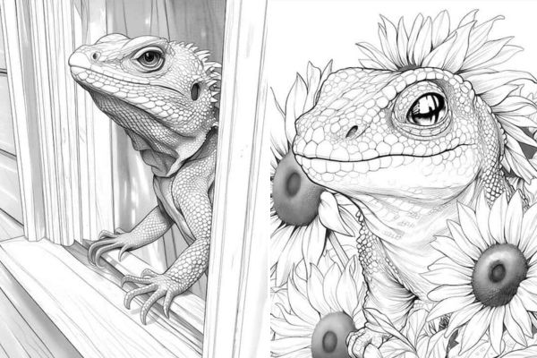 Lizard coloring pages for kids and adults