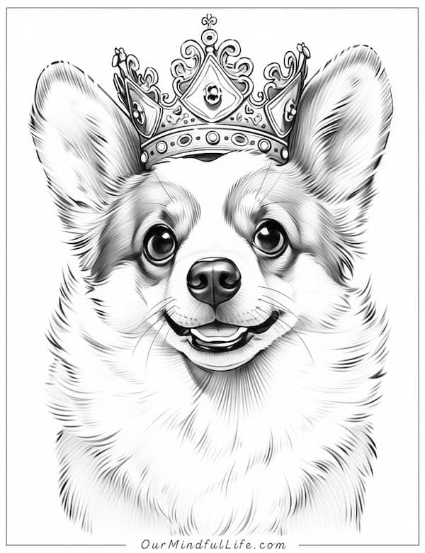 Prince Corgi with a crown coloring page